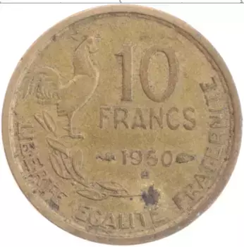 Монета 10 франков Франции 1950 года Бронза B