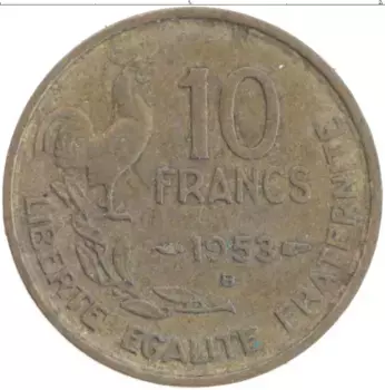 Монета 10 франков Франции 1953 года Бронза