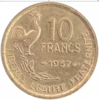 Монета 10 франков Франции 1957 года Бронза