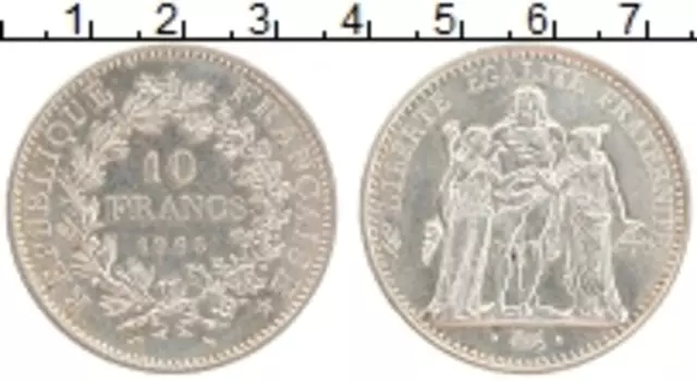 Монета 10 франков Франции 1965 года Серебро