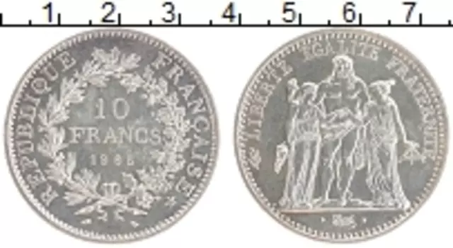 Монета 10 франков Франции 1965 года Серебро Геркулес и нимфы
