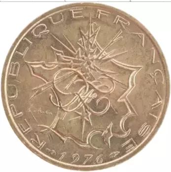 Монета 10 франков Франции 1976 года Латунь