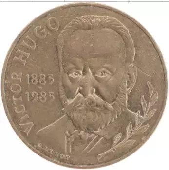 Монета 10 франков Франции 1985 года Бронза 100 лет со дня смерти Виктора Гюго