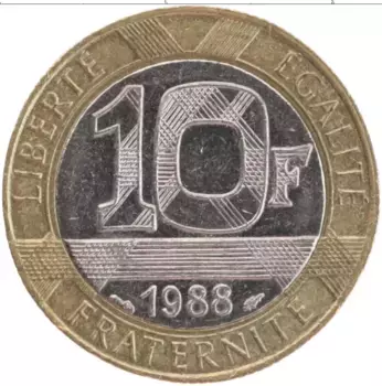 Монета 10 франков Франции 1988 года Биметалл