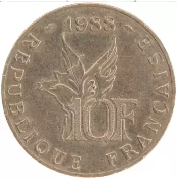 Монета 10 франков Франции 1988 года Бронза 100 лет со дня рождения Ролана Гарроса