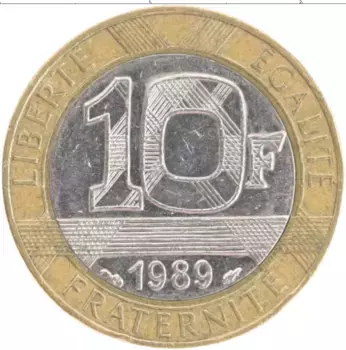 Монета 10 франков Франции 1989 года Биметалл