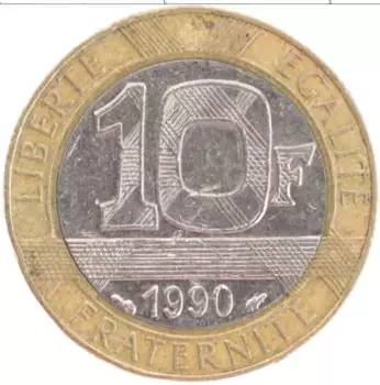 Монета 10 франков Франции 1990 года Биметалл