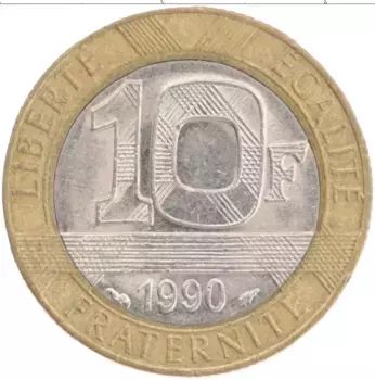 Монета 10 франков Франции 1990 года Биметалл