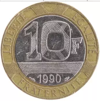 Монета 10 франков Франции 1990 года Биметалл