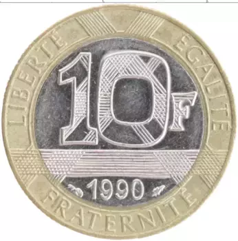 Монета 10 франков Франции 1990 года Биметалл
