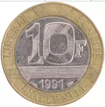 Монета 10 франков Франции 1991 года Биметалл