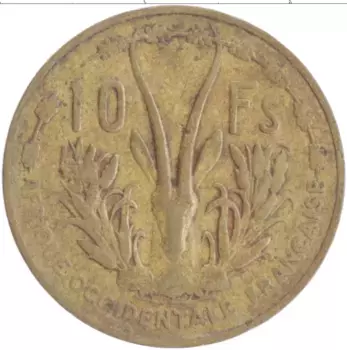 Монета 10 франков Французской Западной Африки 1956 года Бронза