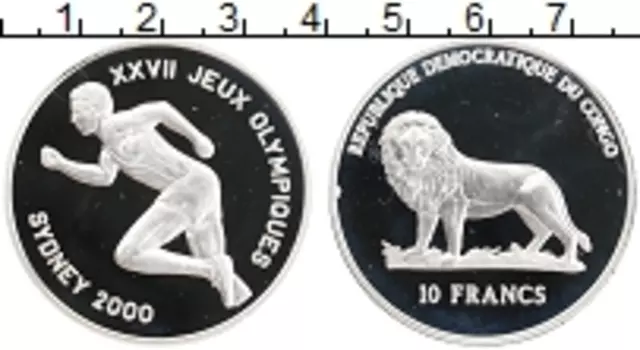 Монета 10 франков Конго 2000 года Серебро Олимпийские игры в Сиднее