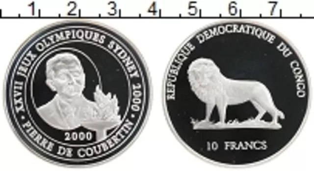 Монета 10 франков Конго 2000 года Серебро Олимпийские игры в Сиднее