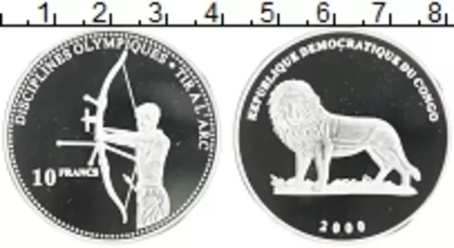 Монета 10 франков Конго 2000 года Серебро Олимпийские игры в Сиднее