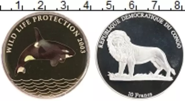 Монета 10 франков Конго 2003 года Серебро Касатка