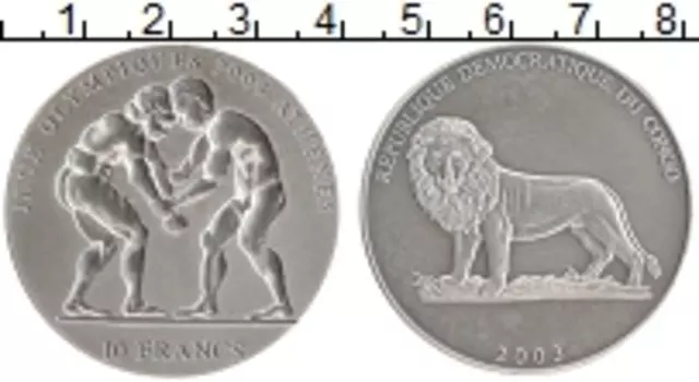 Монета 10 франков Конго 2003 года Серебро Олимпийские игры в Афинах 2004