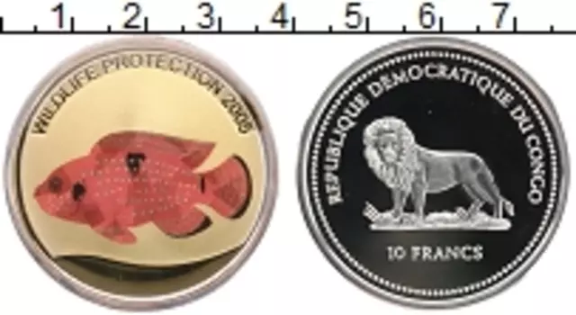 Монета 10 франков Конго 2005 года Серебро Призмы