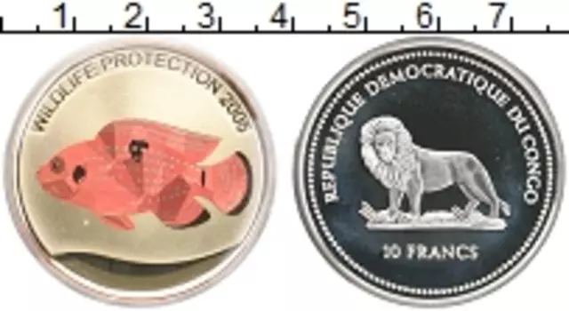 Монета 10 франков Конго 2005 года Серебро Призмы