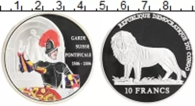 Монета 10 франков Конго 2006 года Серебро 500 лет Швейцарской гвардии