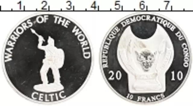 Монета 10 франков Конго 2010 года Посеребрение Воины мира
