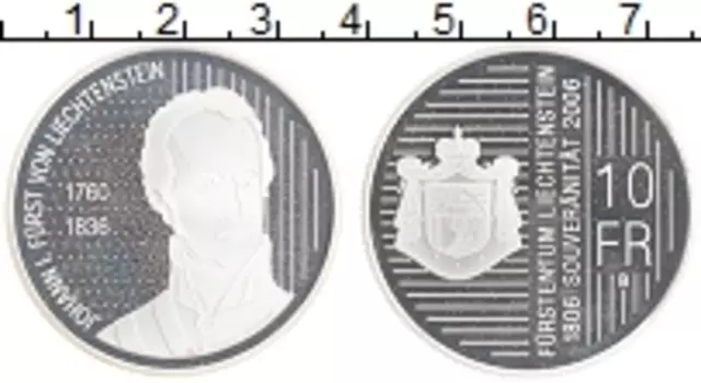 Монета 10 франков Лихтенштейна 2006 года Серебро 200 лет Суверенитета