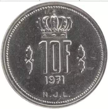 Монета 10 франков Люксембурга 1971 года Медно-никель Герцог Жан