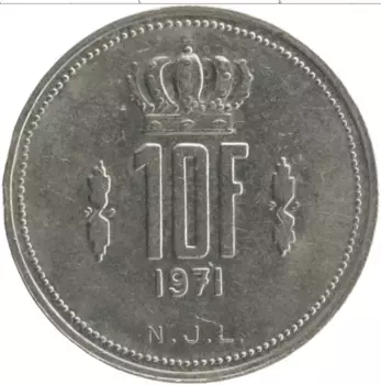 Монета 10 франков Люксембурга 1971 года Медно-никель Великий Герцог Жан