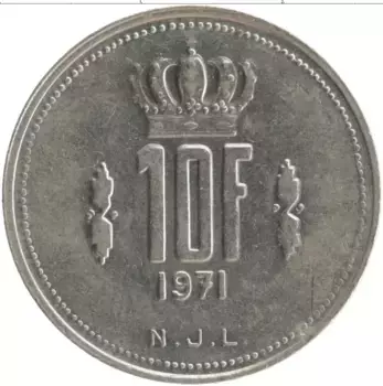 Монета 10 франков Люксембурга 1971 года Медно-никель Великий Герцог Жан
