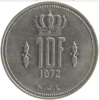 Монета 10 франков Люксембурга 1972 года Медно-никель Жан