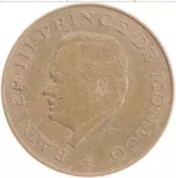 Монета 10 франков Монако 1976 года Латунь