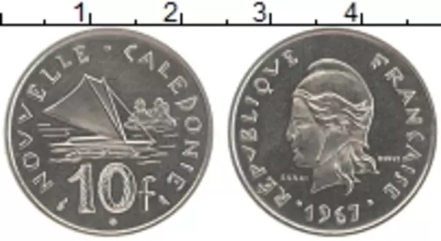 Монета 10 франков Новой Каледонии 1967 года Медно-никель ПРОБА