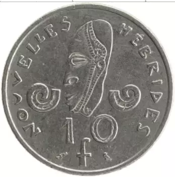 Монета 10 франков Новых Гебрид 1973 года Медно-никель