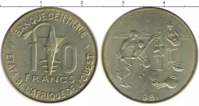 Монета 10 франков Западной Африки 1981 года Латунь ФАО