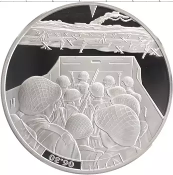 Монета 10 фунтов Гернси 2019 года Серебро 75 лет высадке союзников в Нормандии - 06:30