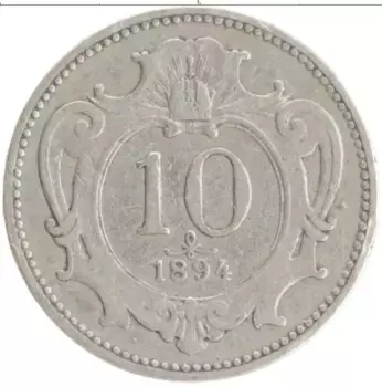 Монета 10 геллеров Австрии 1894 года Медно-никель