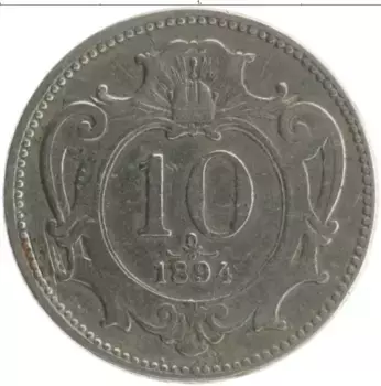 Монета 10 геллеров Австрии 1894 года Медно-никель