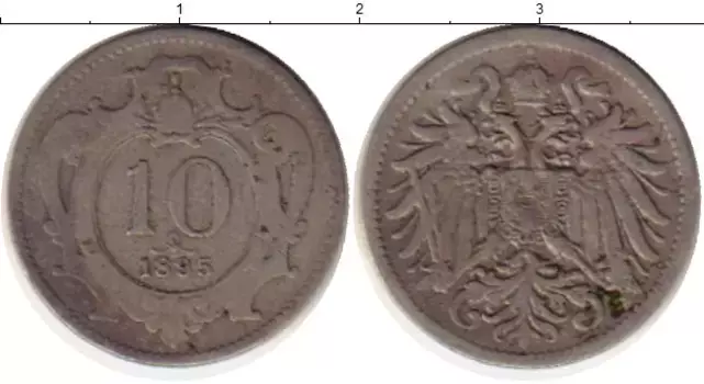 Монета 10 геллеров Австрии 1895 года Медно-никель