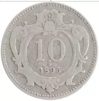 Монета 10 геллеров Австрии 1895 года Медно-никель