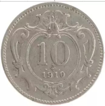 Монета 10 геллеров Австрии 1910 года Медно-никель