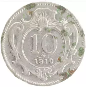 Монета 10 геллеров Австрии 1910 года Медно-никель