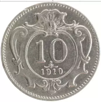 Монета 10 геллеров Австрии 1910 года Медно-никель