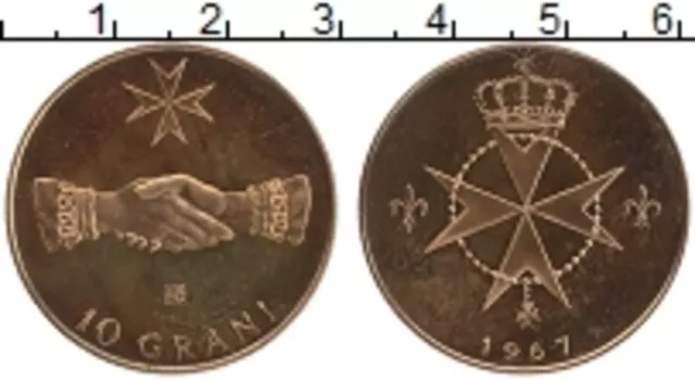 Монета 10 грани Мальтийского ордена 1967 года Бронза Анджело де Мохана
