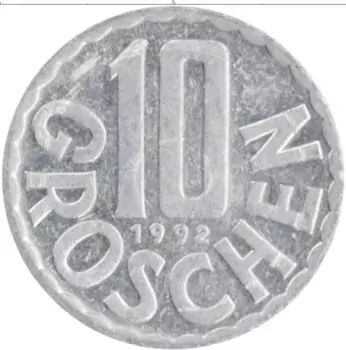 Монета 10 грош Австрии 1992 года Алюминий