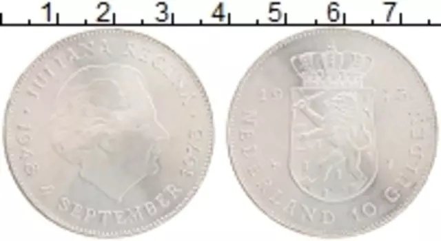 Монета 10 гульденов Нидерланд 1973 года Серебро 25 лет правления Юлианы