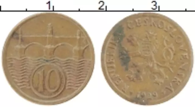 Монета 10 хеллеров Чехословакии 1929 года Бронза