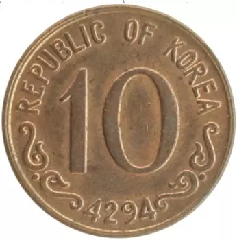 Монета 10 хван Южной Кореи 1959 года Бронза