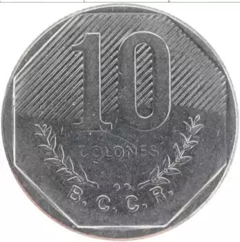 Монета 10 колон Коста-Рики 1985 года Медно-никель