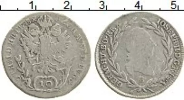 Монета 10 крейцеров Австрии 1788 года Серебро Иосиф II