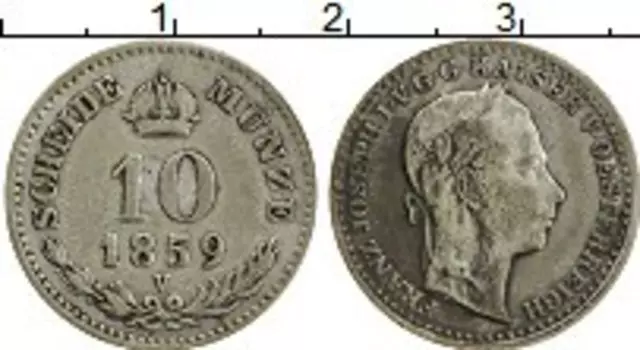 Монета 10 крейцеров Австрии 1859 года Серебро Франц Иосиф I